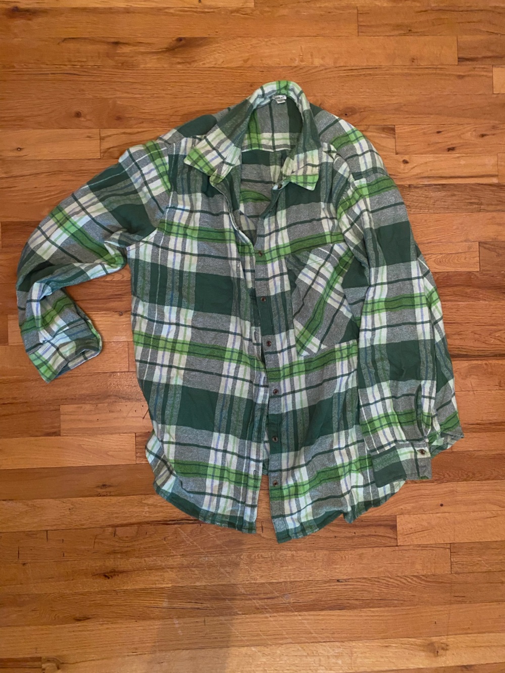 aerie Green and White Plaid Button-Down Shirt